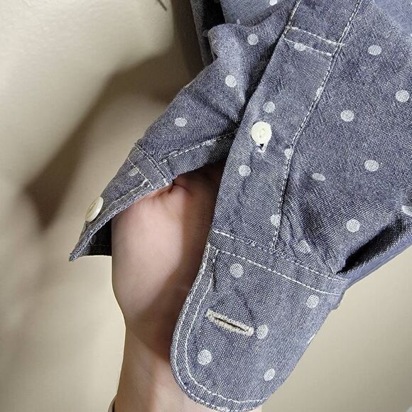 All Saints Slim Fit Polka Dot Cotton Button Front Shirt Blue White XS - Picture 9 of 12